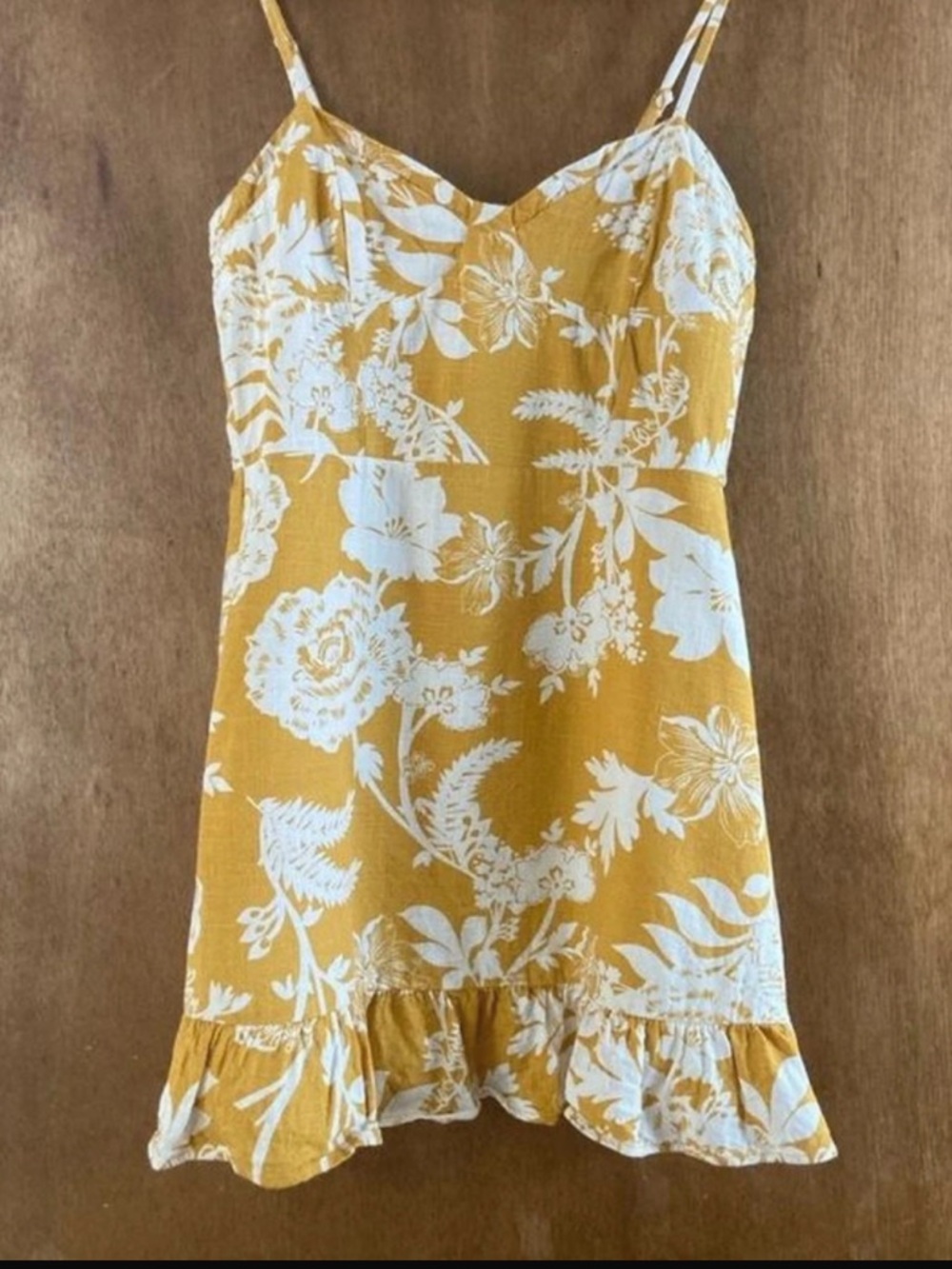 Linen Floral Ruffle Hem Summer Dress S